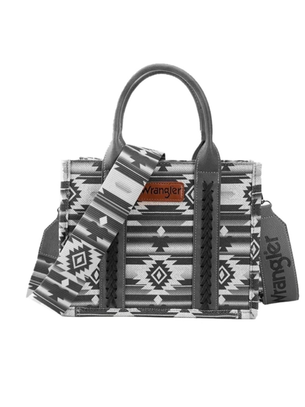 Wrangler Black & White Aztec Satchel with Patterned Strap